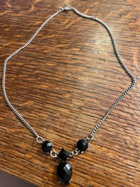 Faceted Black Gem Teardrop Necklace - Women Jewelry 18”